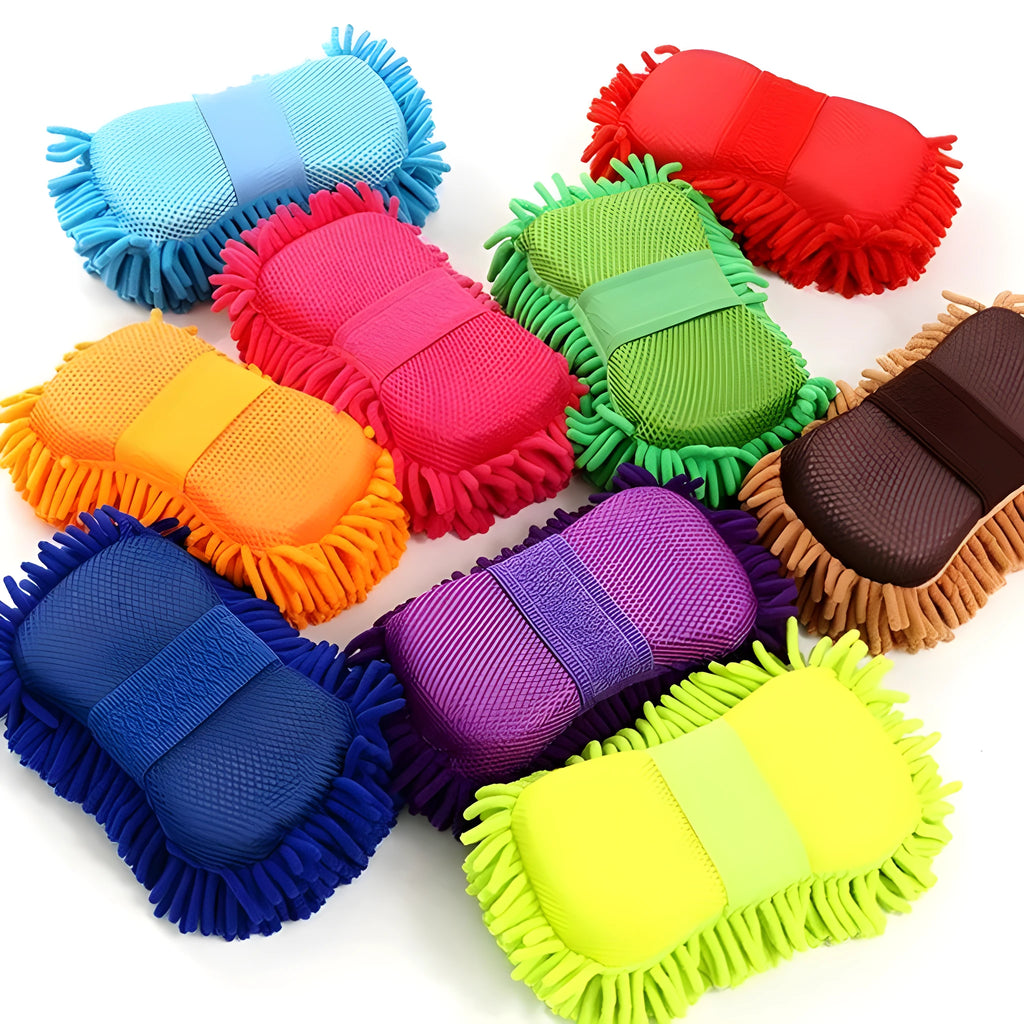 Silver green chenille car wash sponge measuring 14x25 cm with microfiber spiral wool construction