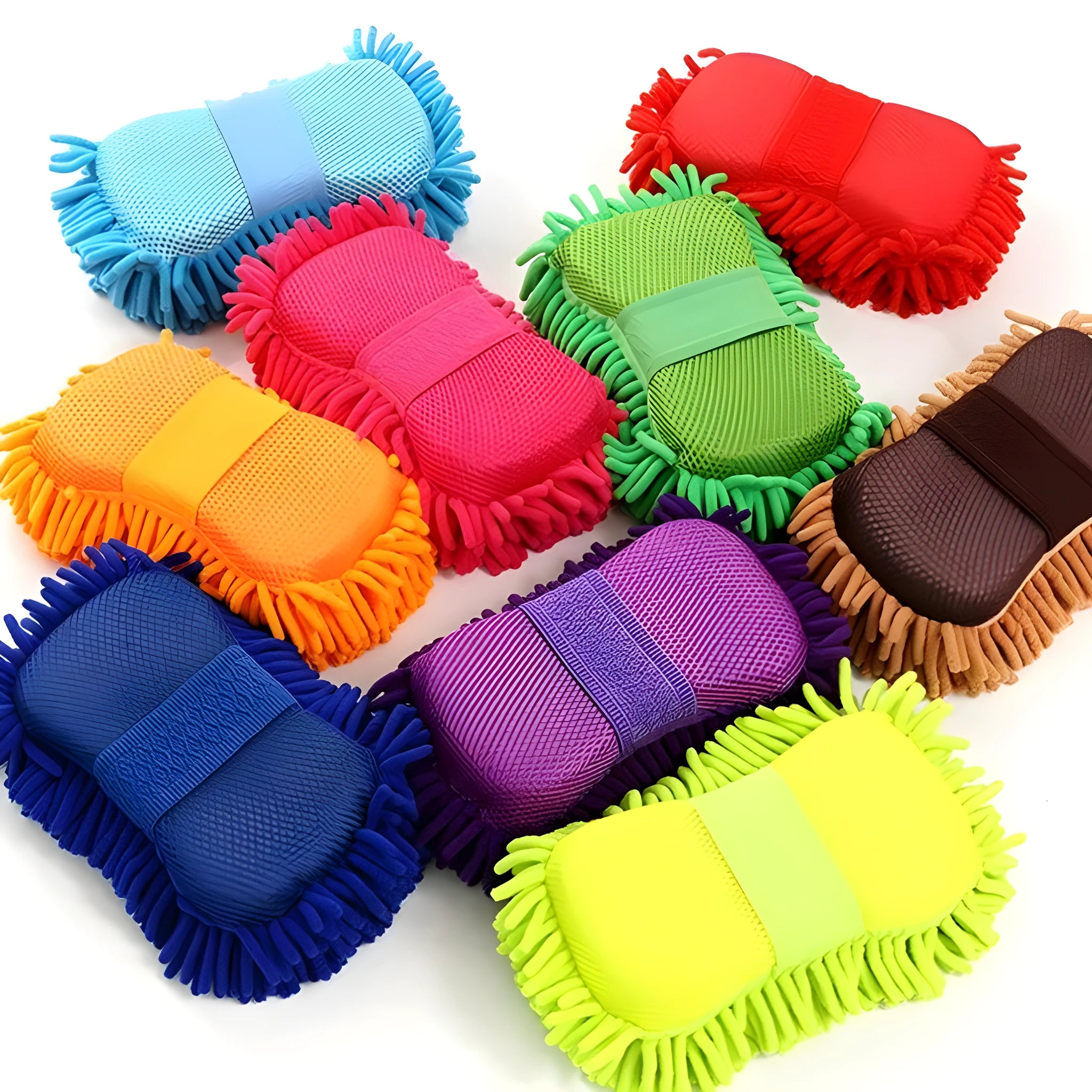 Silver green chenille car wash sponge measuring 14x25 cm with microfiber spiral wool construction