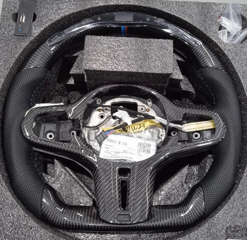 Black carbon fibre BMW steering wheel with LED controls for X3 X5 models