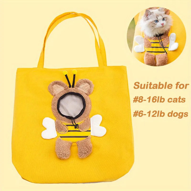 Little Bee Design canvas pet carrier bag for small dogs and cats, breathable with safety zippers, blue side view