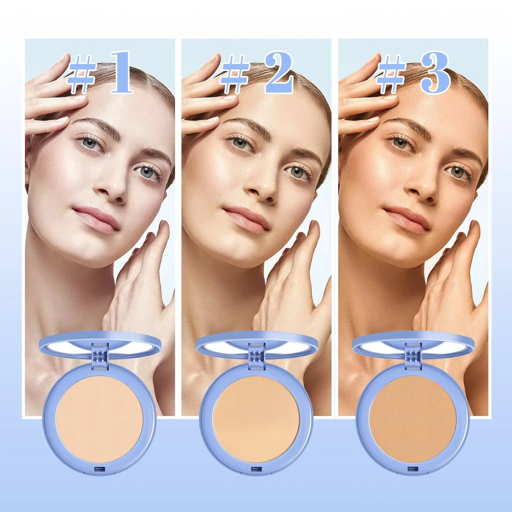 8g finishing powder compact in Natural Beige shade with a soft brush for natural makeup setting