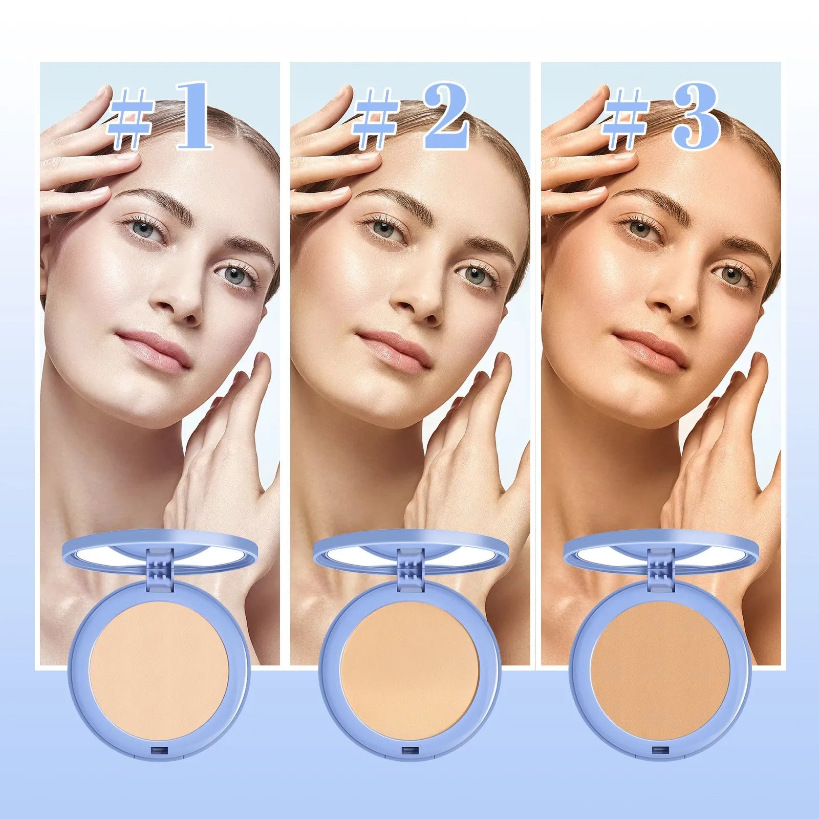 8g finishing powder compact in Natural Beige shade with a soft brush for natural makeup setting