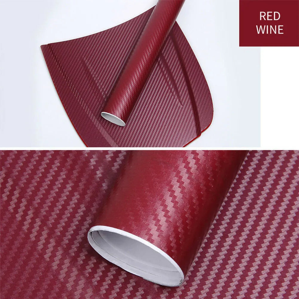 Roll of carbon fibre decorative sticker for cars in multiple colours, showing 3D stereo pattern