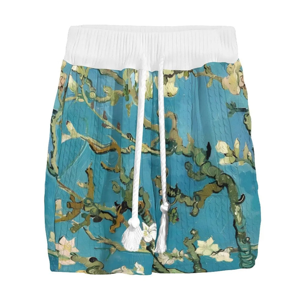 Men's peacock blue knitted shorts casual suit with T-shirt jacket and matching shorts