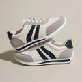 Red and blue lace-up running sneakers with PU mesh upper and rubber soles for leisure wear