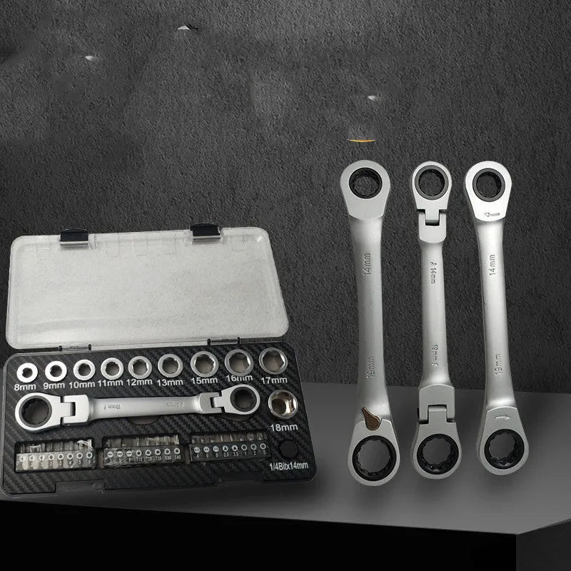 Dual-purpose ratchet wrench set with sockets and batch heads for automotive and home maintenance