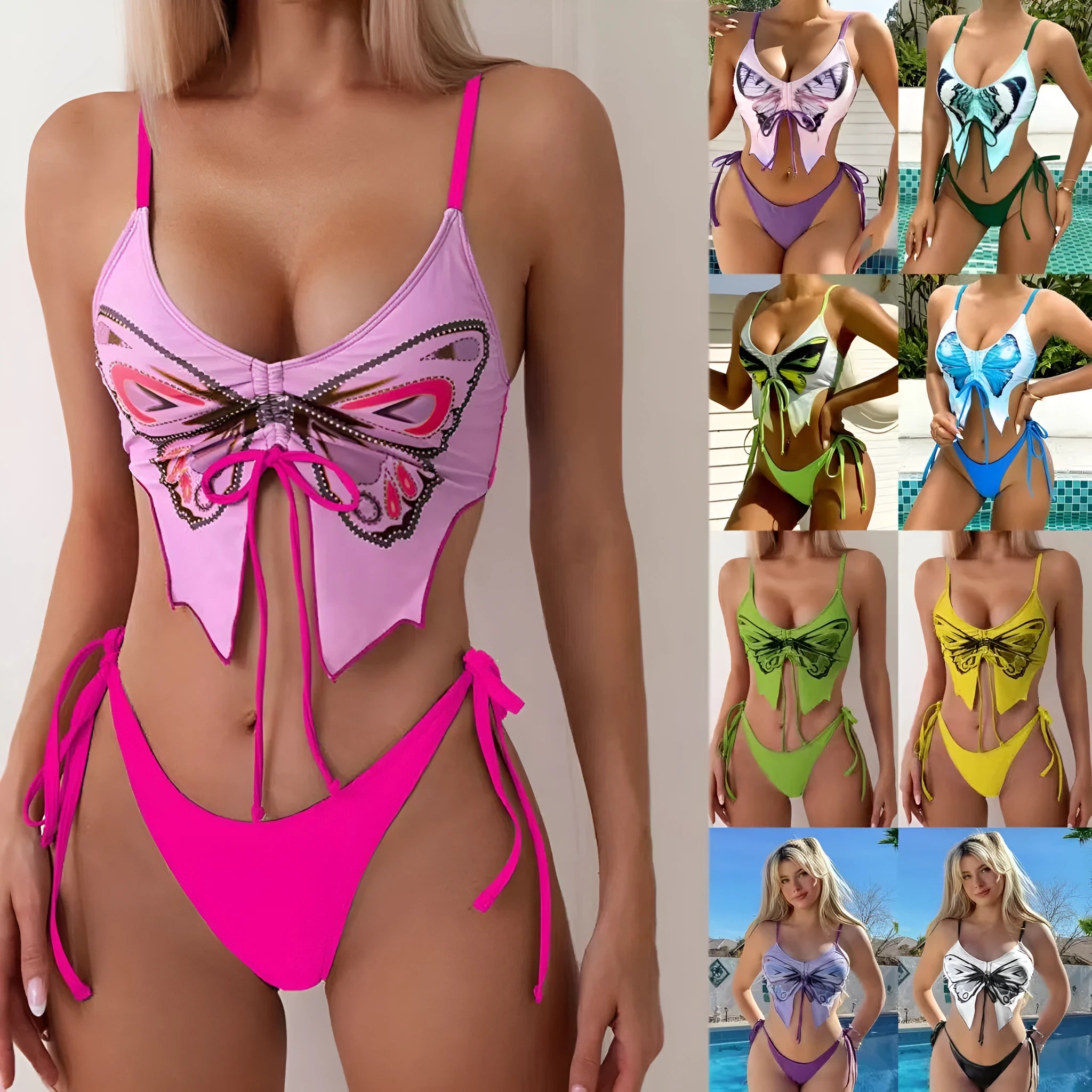 Women's purple bikini set with a bow on the front and high-cut briefs