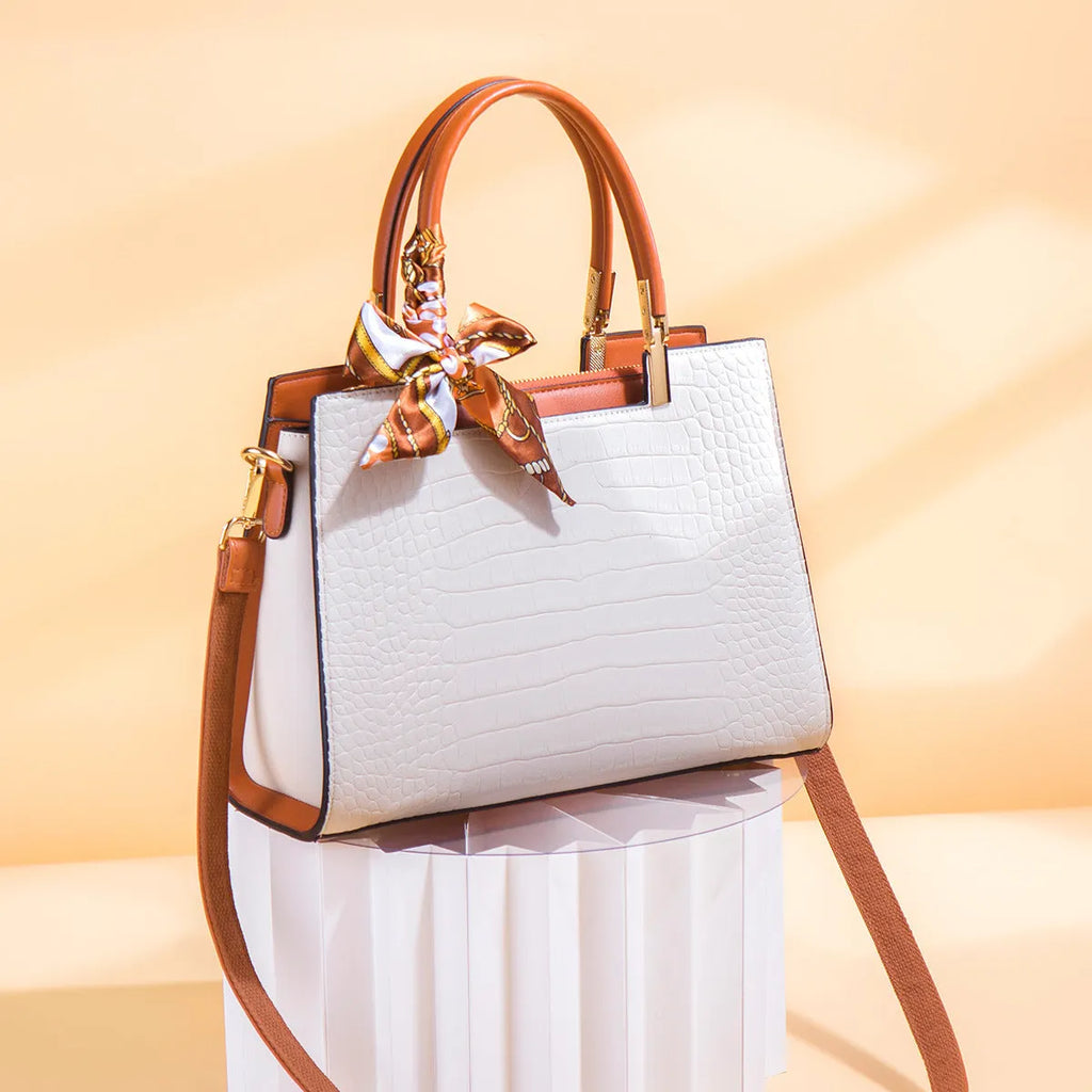 Milky white PU leather women's shoulder handbag with multiple internal compartments and urban simplicity style