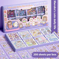 Children's themed reusable sticker set showing five colour designs in goo card notebook post format