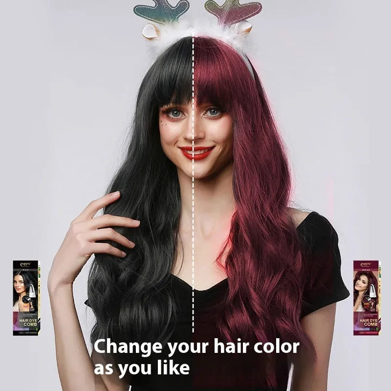 Box for 200ml ammonia-free permanent hair dye kit showing Brown, Wine Red, and Dark Brown colour options.