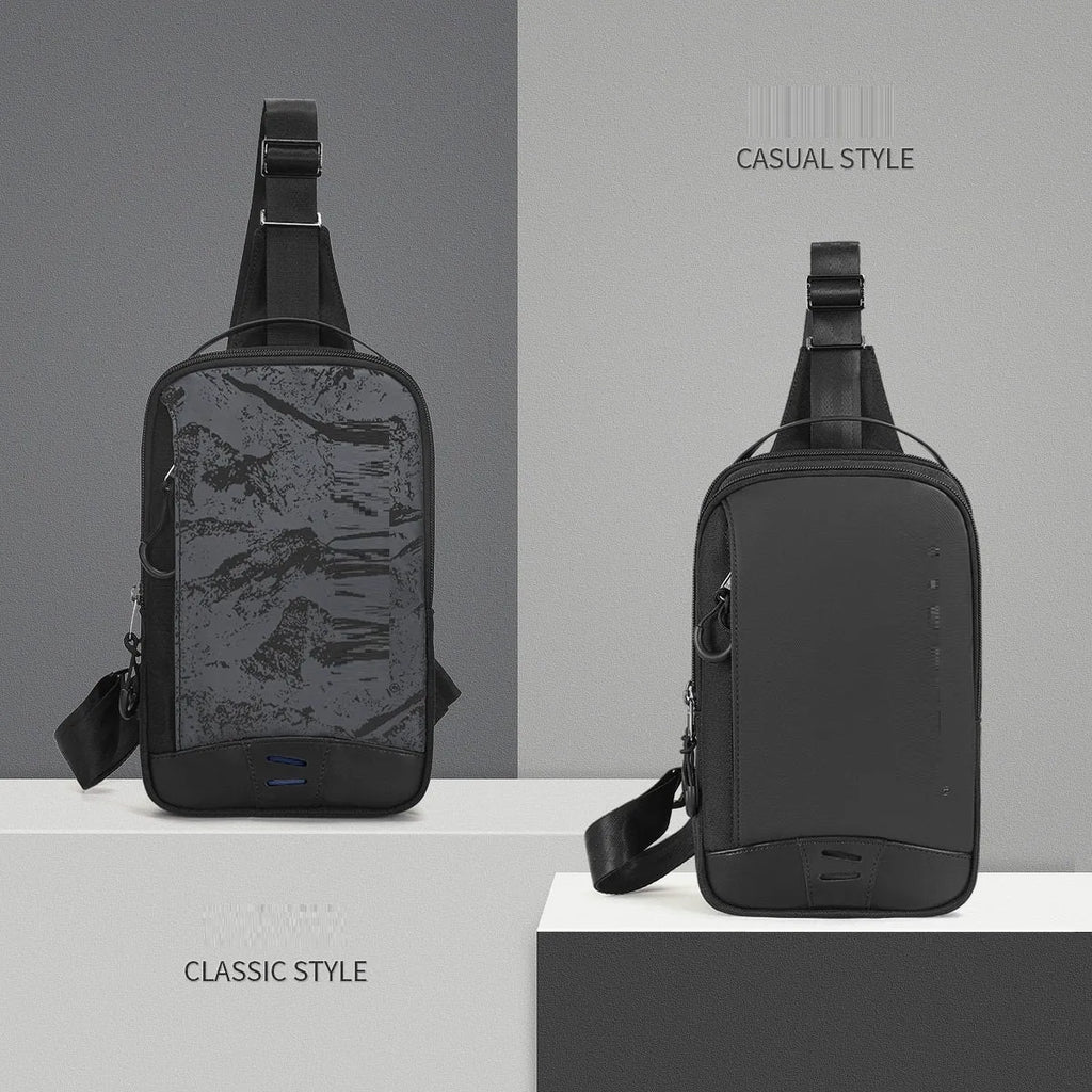 Casual black TPU waterproof chest bag with landscape camouflage pattern and single shoulder strap
