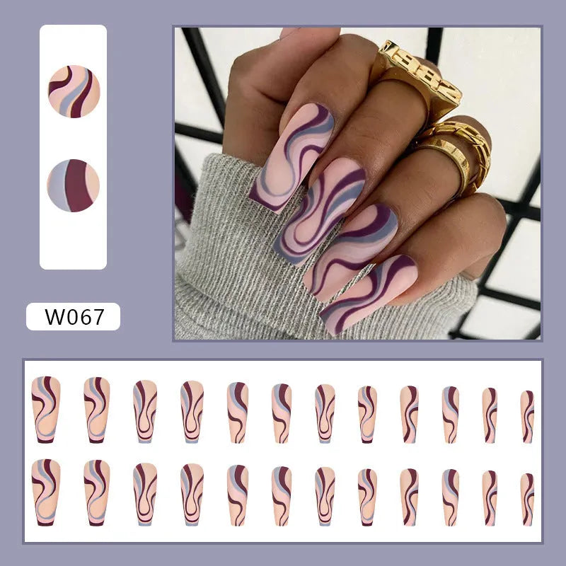 Ballet wave line detachable nail stickers with jelly glue in 24 and 96 piece packs, colour W067 wave line