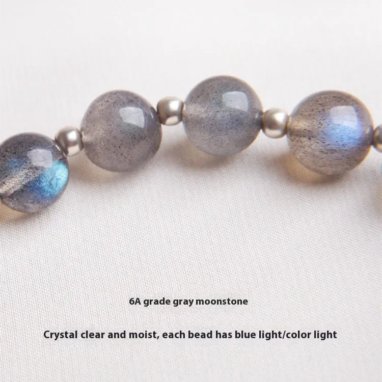Women's 925 silver crystal bracelet with 7.5mm gray moonlight and strawberry beads, honeysuckle style, animal zodiac design