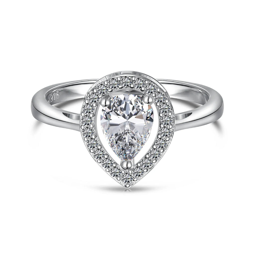 S925 sterling silver drop-shaped diamond zircon ring for women light luxury style