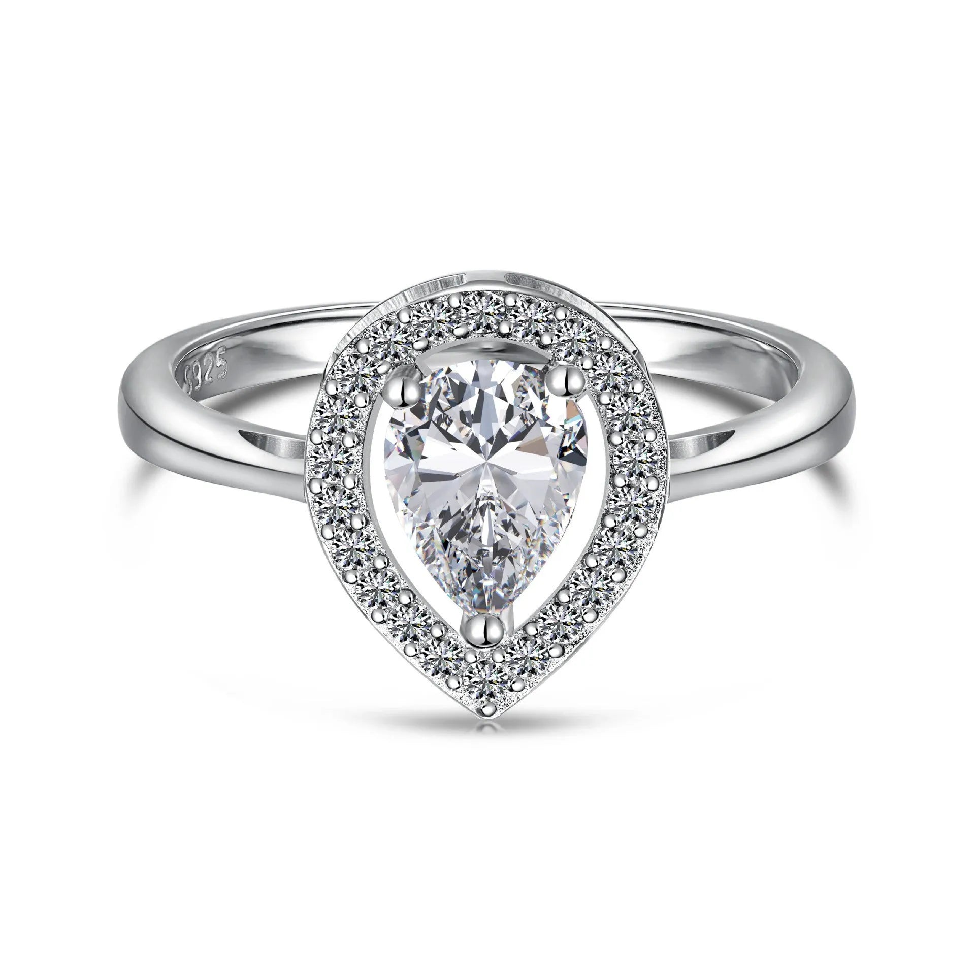 S925 sterling silver drop-shaped diamond zircon ring for women light luxury style