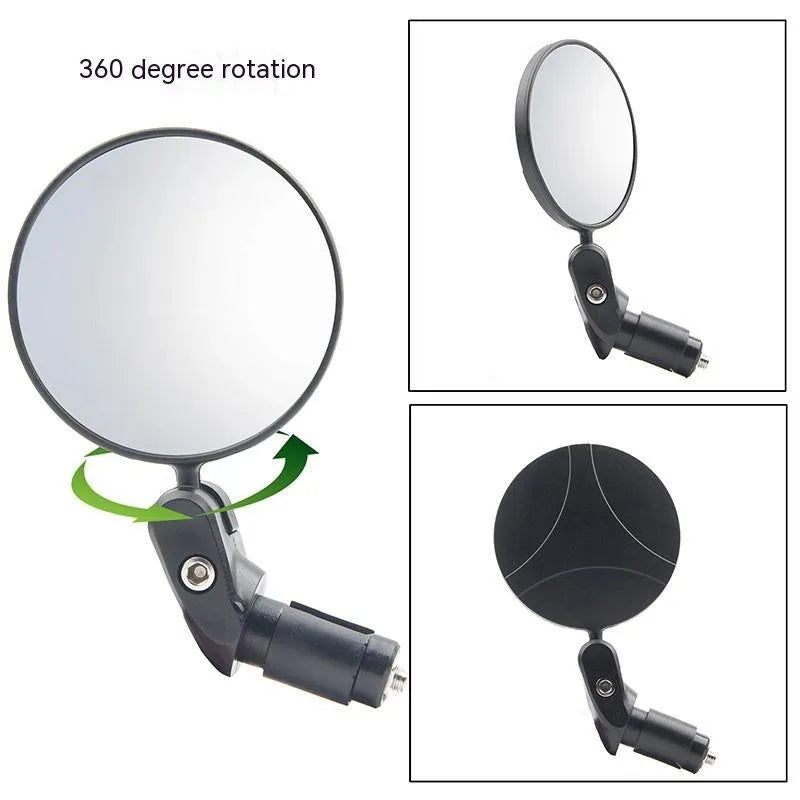 Black foldable convex rearview mirror showing 7cm reflector and 14cm adjustable mounting bracket