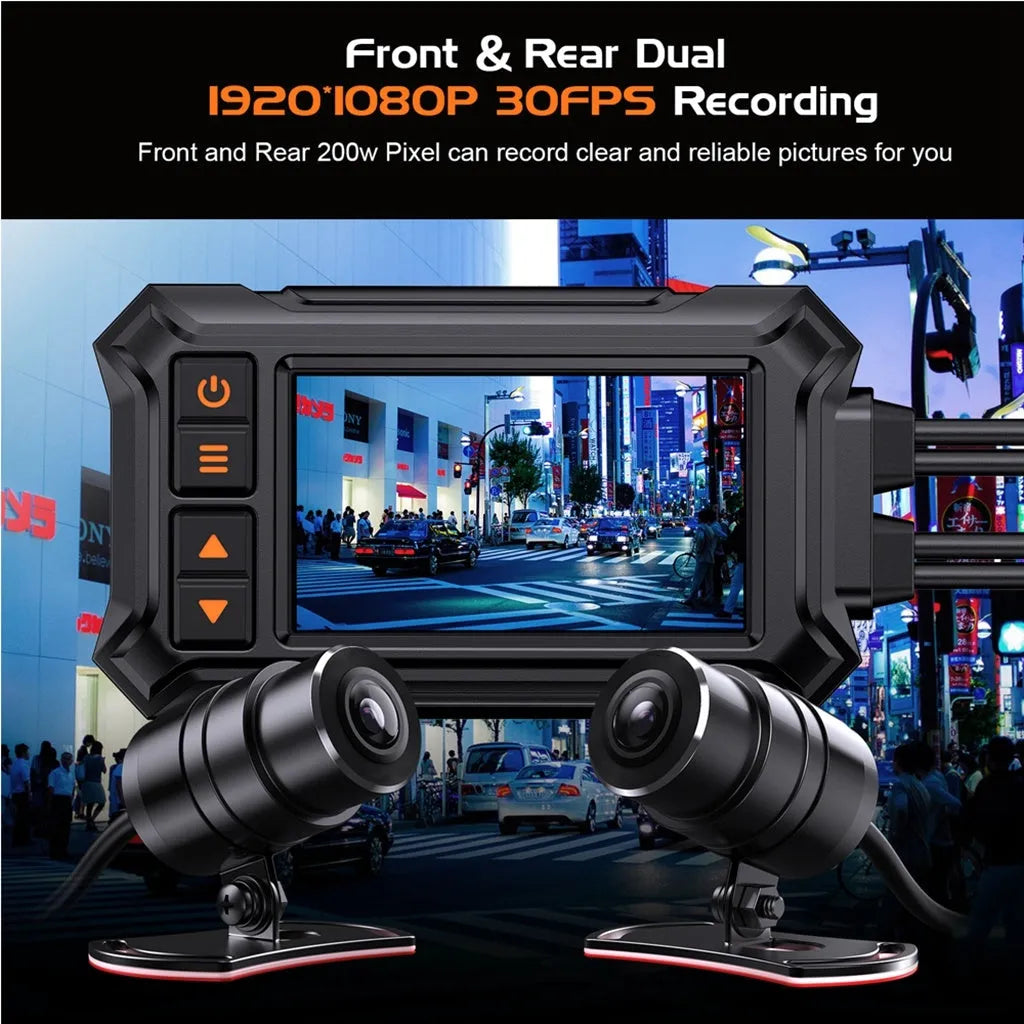 Motorcycle GPS tachograph recorder with dual lenses for front and rear 1080P recording
