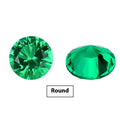 Cultivated emerald gemstone in Columbia green treasure colour showing round and grandmother cut shapes