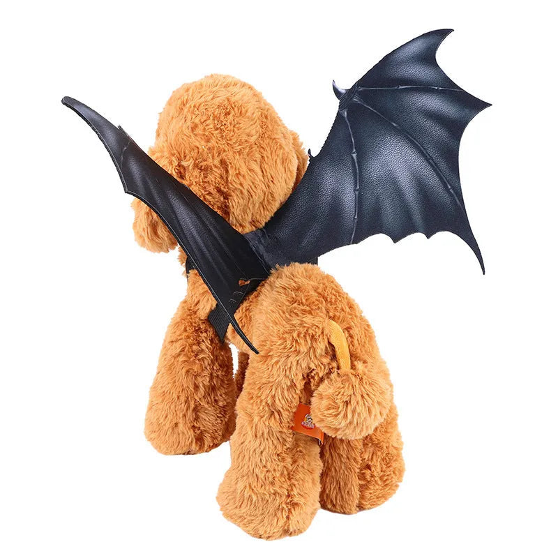 Black cloth bat wings Halloween costume for cats and dogs showing three size options