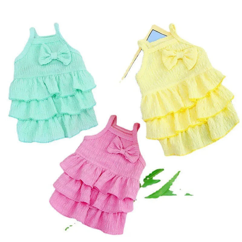 Pet dog princess dress in candy layered skirt rose red polyester for small dogs