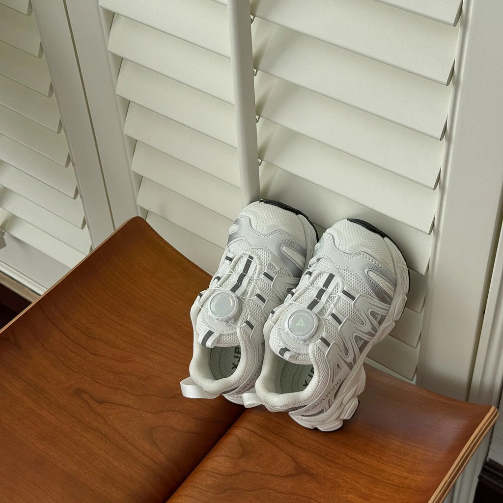 Fashion girls lightweight casual shoes in PU leather mesh, shown in solid black, beige, and pink colours.