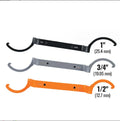 Three magnetic suction wrenches in orange, grey, and black colours showing crescent, catheter locking, and three-in-one tools