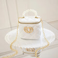Heart-shaped pattern on a PVC bucket-style gel cosmetic bag in apricot colour.