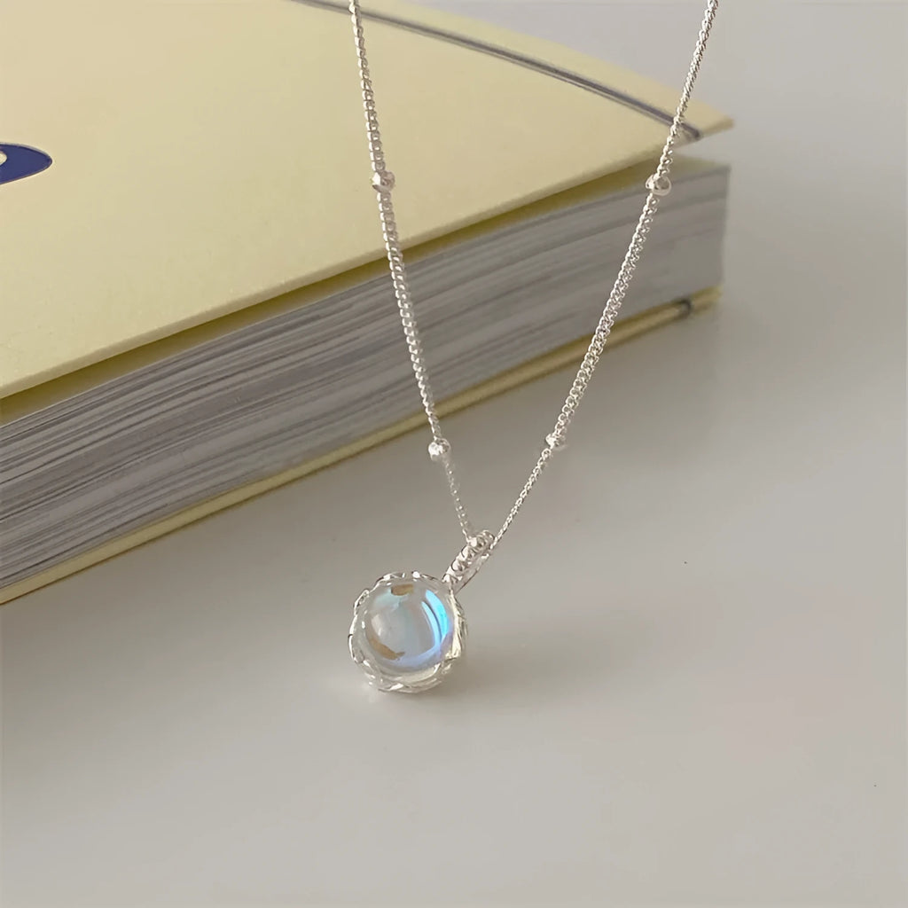 Women's silver geometric pendant necklace with adjustable curb chain in 925 sterling silver