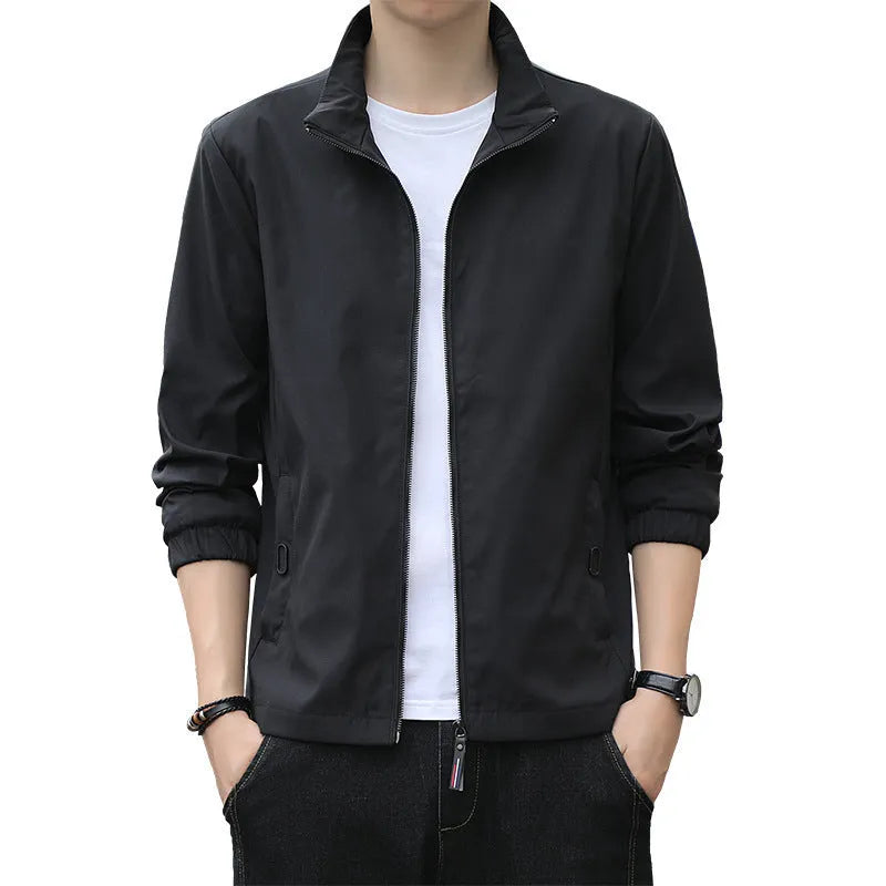 Korean-style loose fit autumn jacket in polyester blend fabric with zipper pockets