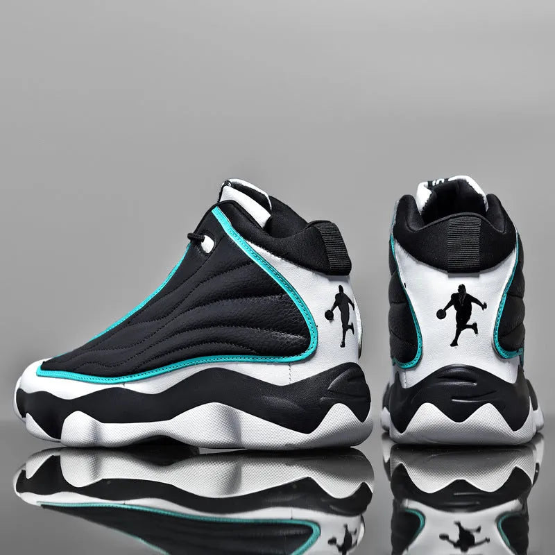 Men's high-top casual basketball shoes in AJ13 colours with mesh upper and rubber sole