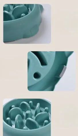 Green PP plastic slow feeder bowl for dogs with bone-shaped internal maze ridges.