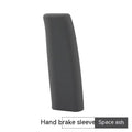 Universal silicone handbrake sleeve in red, blue, black, grey, and beige shown next to a car gear lever.