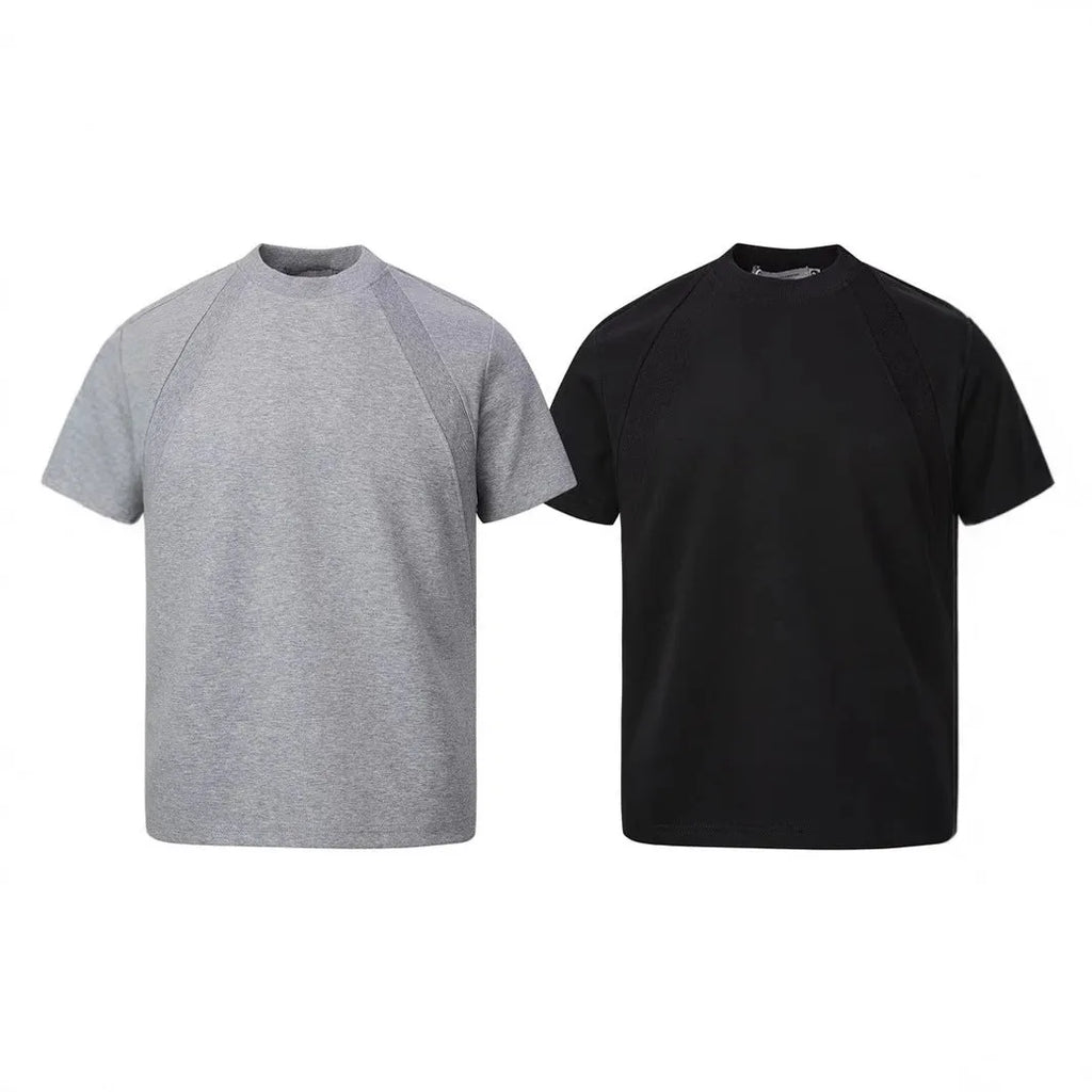 Air layer stitching short sleeve top in loose fit available in black, white, and grey