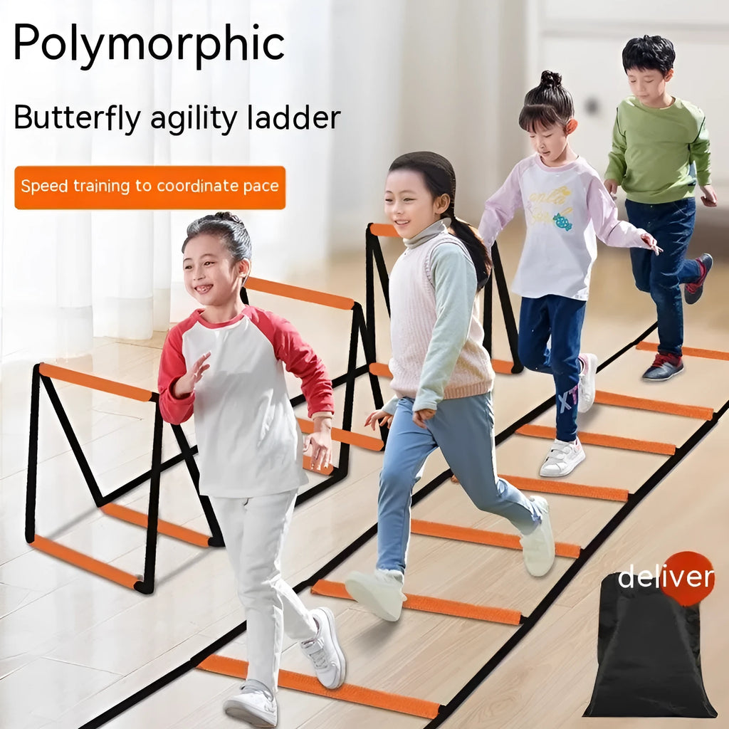 Plastic butterfly agility ladder and jump grid set for youth physical development training