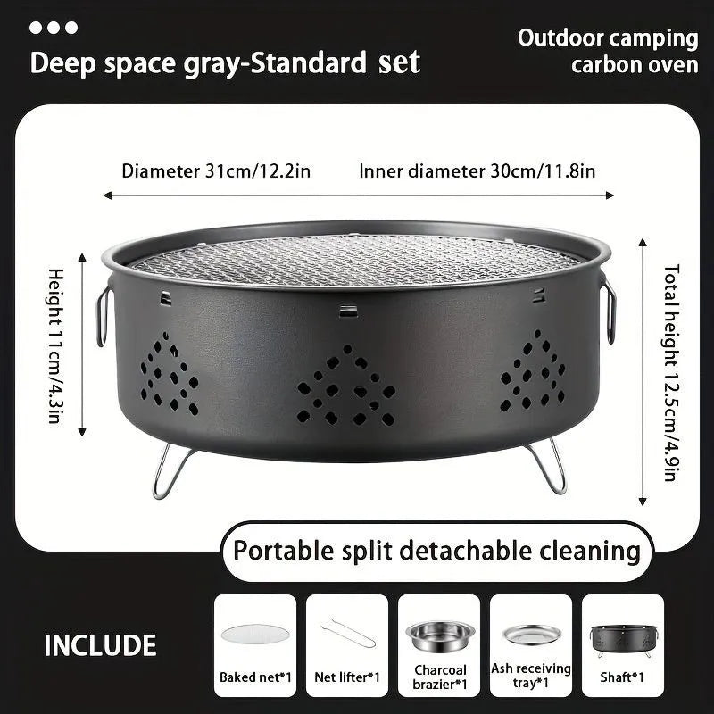 Portable stainless steel charcoal barbecue grill with detachable parts and storage bag for outdoor use
