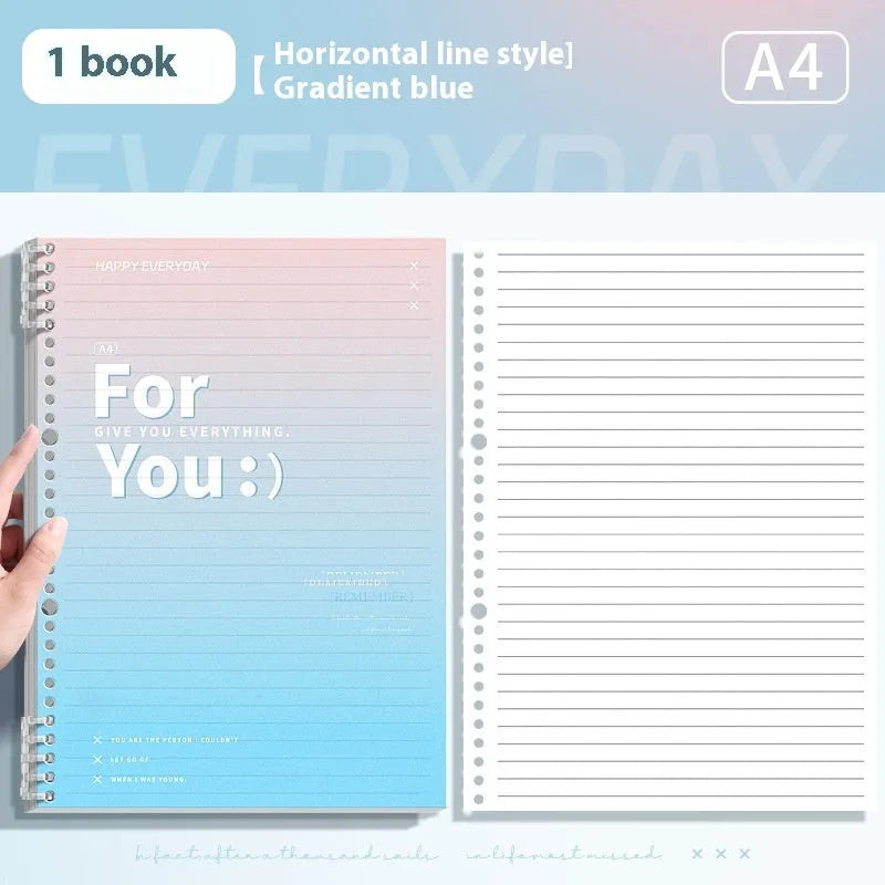 Removable coil gradient notebook in blue, green, pink, or purple with A4 and B5 size options