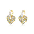 Heart shaped copper earrings with yellow finish and zircon stone for women