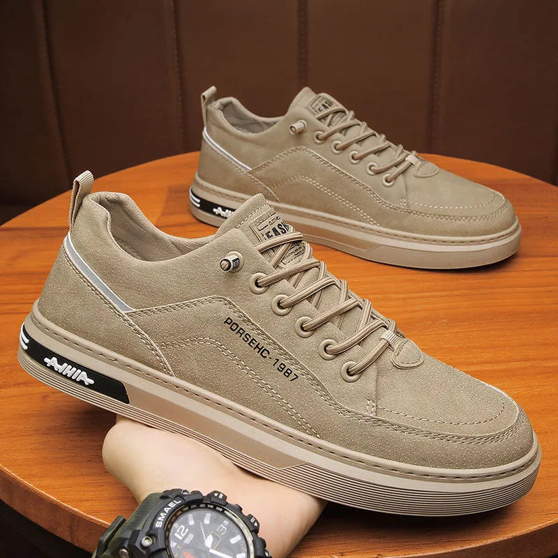Men's waterproof casual shoes with non-slip rubber soles in khaki, black, and gray colour options