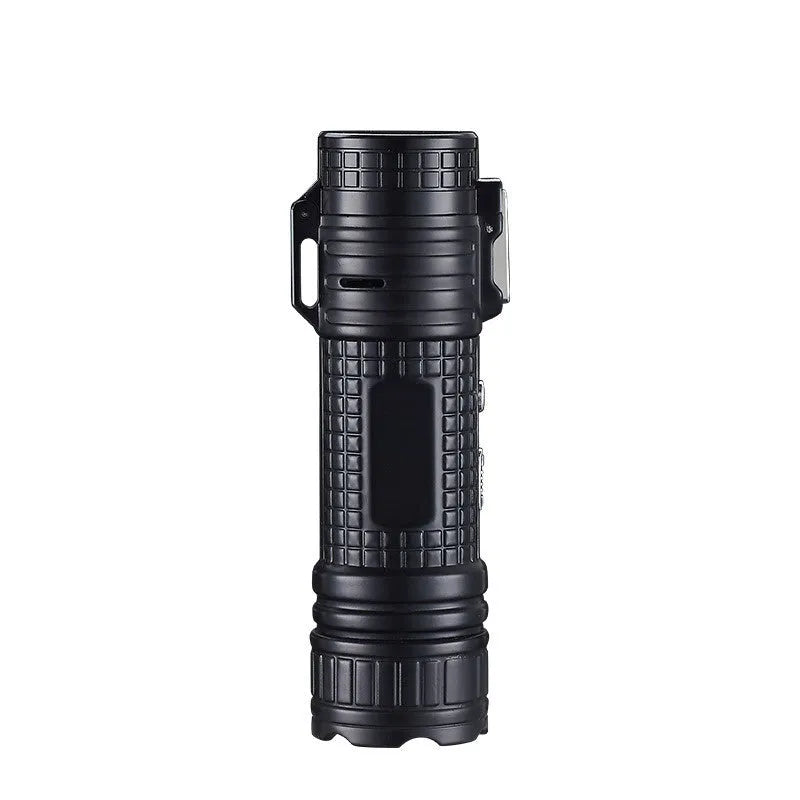 TH727 multifunction metal torch lighter in camouflage colour showing combined flashlight and lighter design.