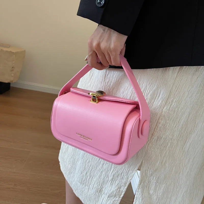 Women's black PU shoulder messenger bag with personalised letter detailing and decorative stitching