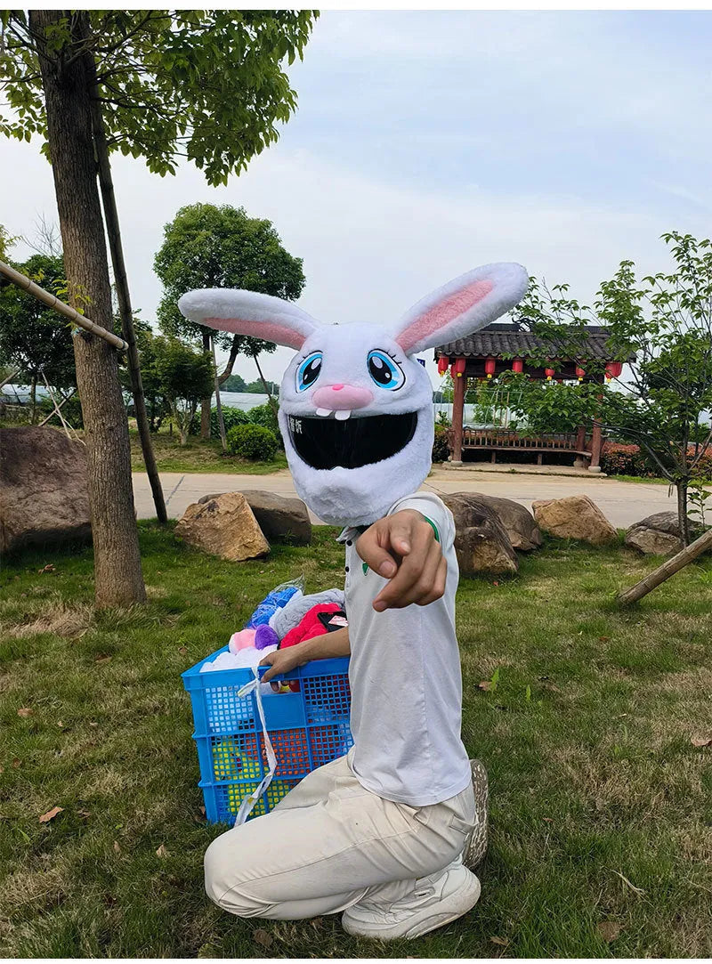 White rabbit head decorative helmet cover for electric motorcycles with long ears and plush material