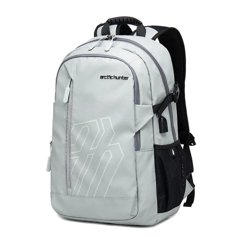 Blue plaid patterned 18 inch casual polyester laptop backpack with curved shoulder strap