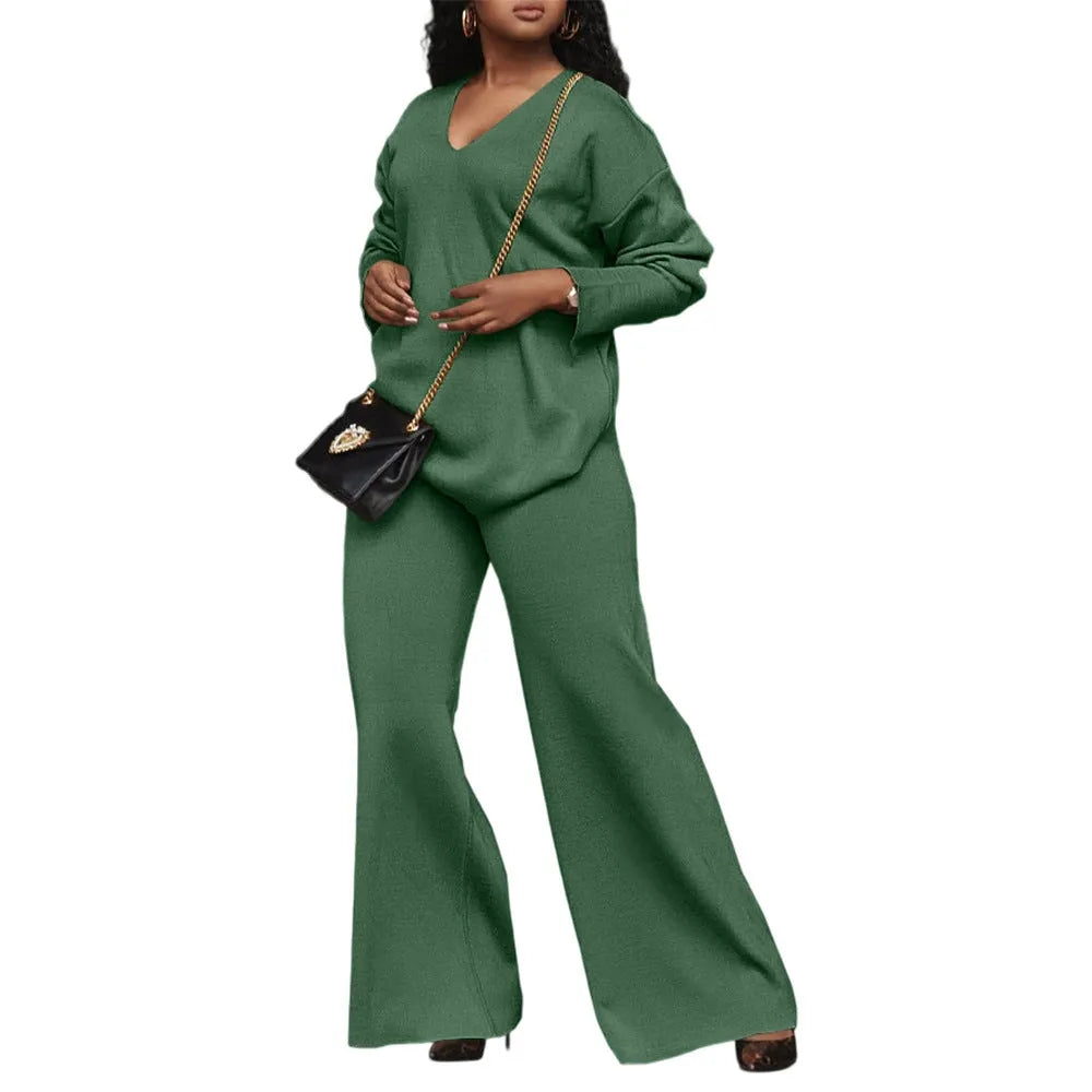 Women's brown suede two-piece suit with split sleeves and trousers casual outfit