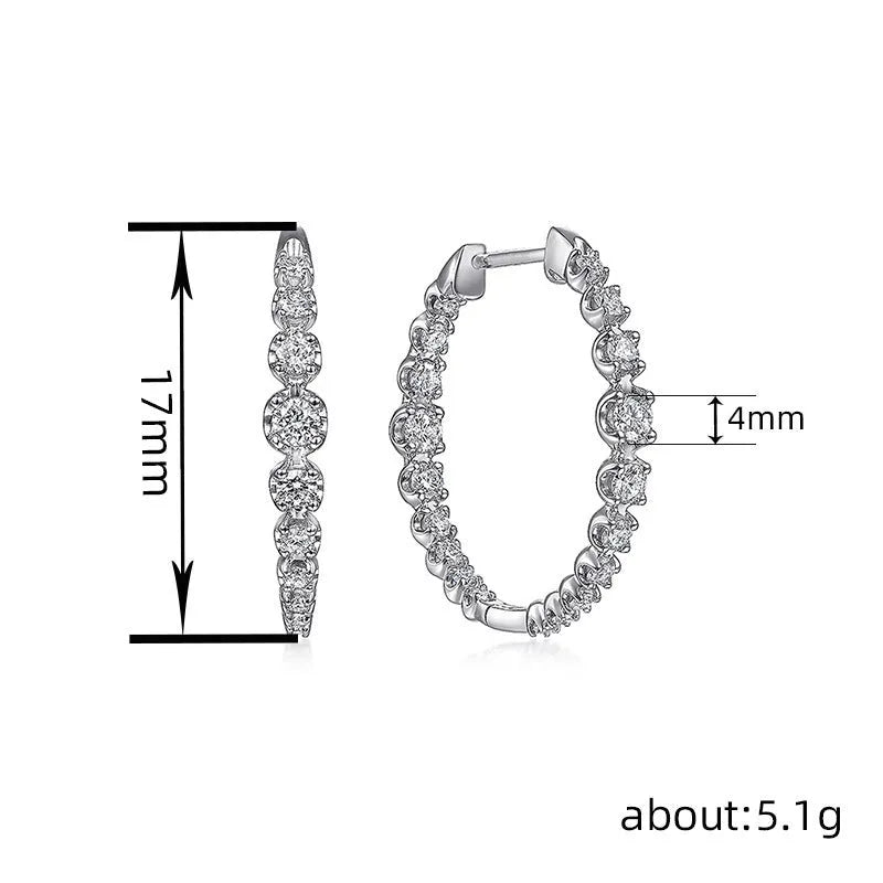 Women's copper geometric round zircon earrings with white gold colour finish and inlaid stone