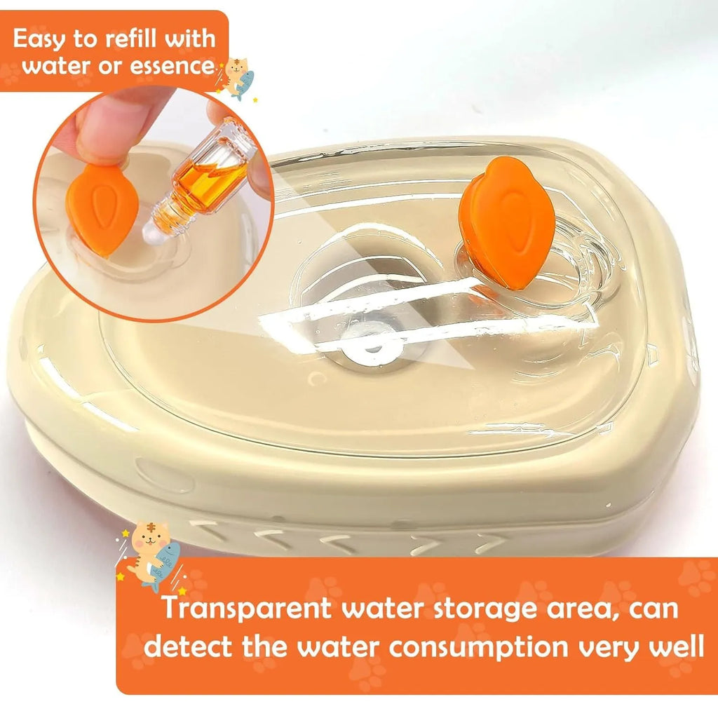 Yellow multifunctional cat steam brush with silicone teeth, water compartment, and ringworm detector lamp