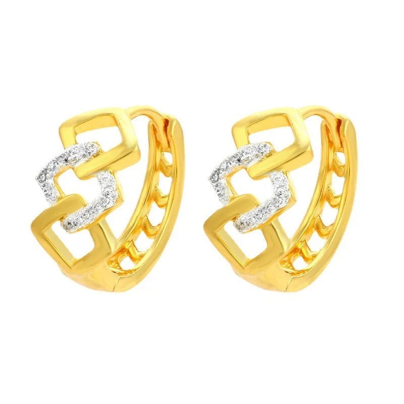 Geometric hollow out gold alloy earrings with clip-back fastening and colour separation detailing