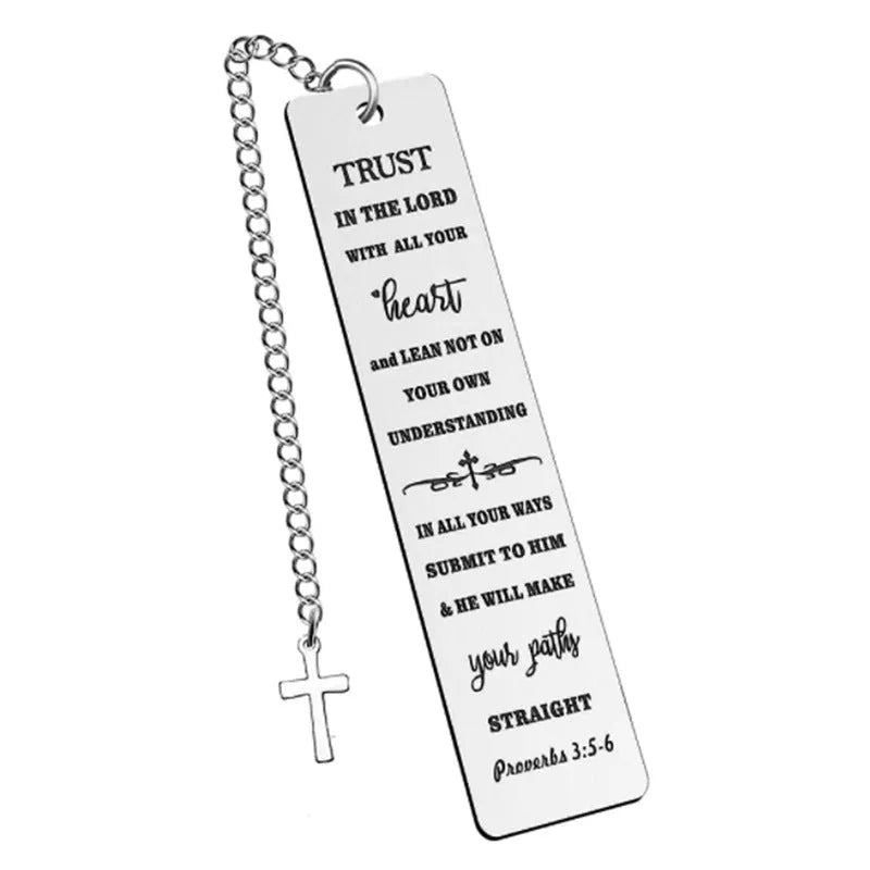 Stainless steel alloy bookmark with Bible verse engraving, European style, CFS5170 steel colour