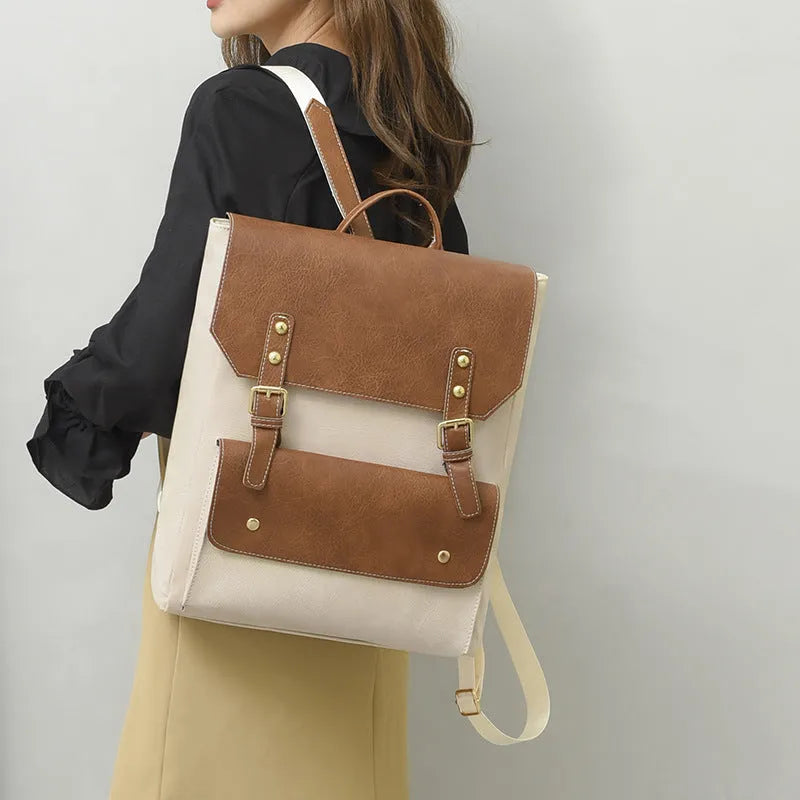 Korean retro style backpack in soft PU material with ventilation features available in four colour options