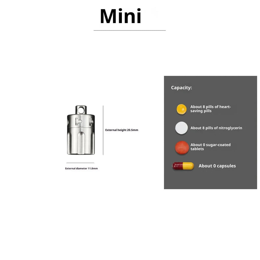 Pure titanium waterproof compartment portable storage tank in T10 size range for pills