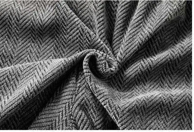 Men's straight-leg fleece-lined trousers in light grey, showing elastic waist and casual drape.